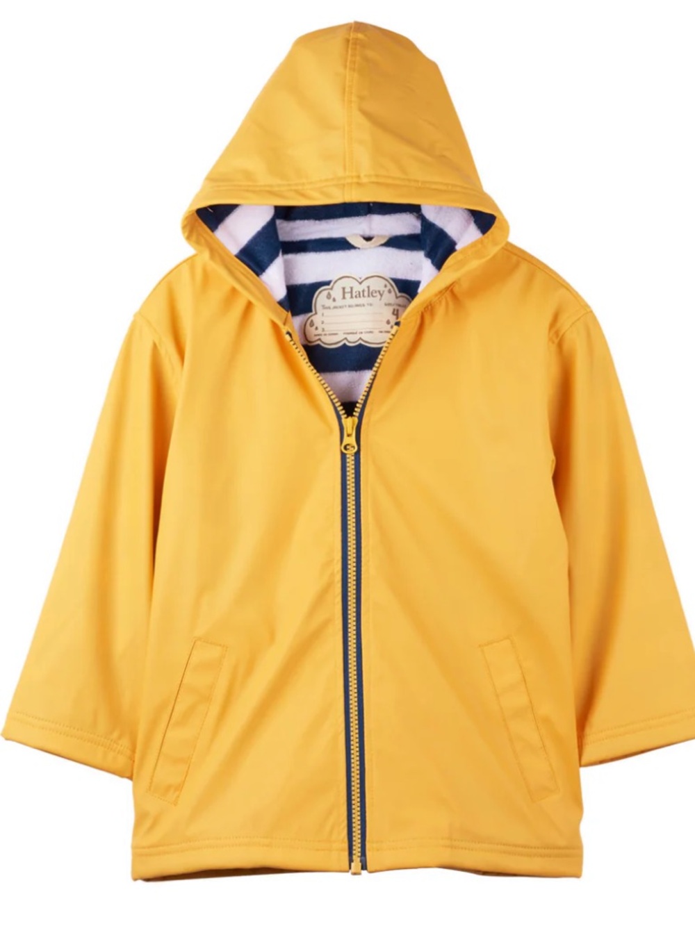 Like New Hatley Yellow Hooded Raincoat with Striped Lining, 4Y